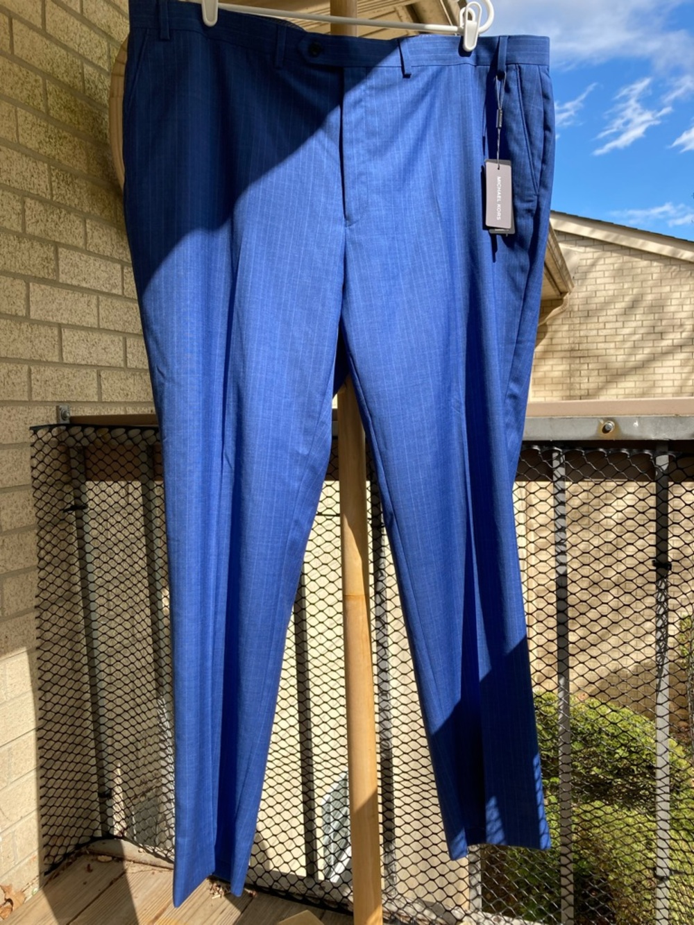 Michael Kors Wool Blend Blue Pinstripe Dress Pants Stretch Trousers Malone 44/32 - Picture 1 of 17